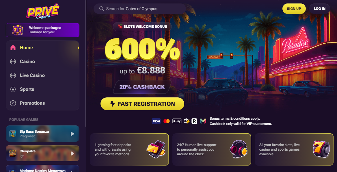 Prive Casino Captura de pantalla para ordenador