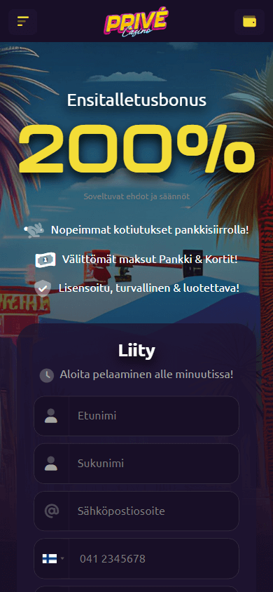 Prive Casino Screenshot für Mobilgeräte